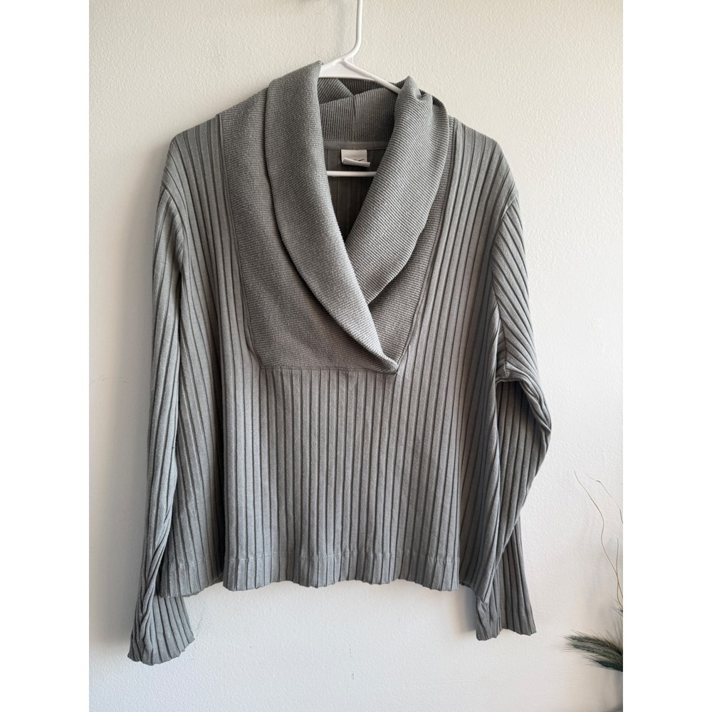 Nike Yoga Womens 1X Grey Ribbed Shawl Collar Long Sleeve Pullover Top 3740